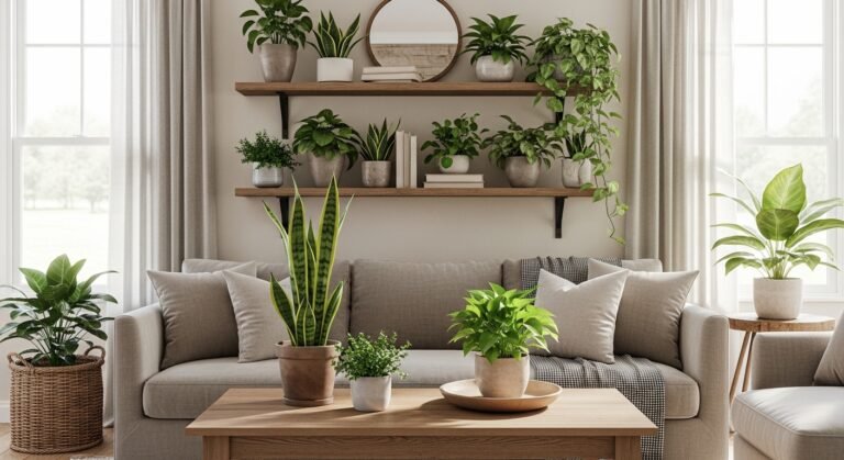 Indoor Plants Decor Living Room Ideas Farmhouse: Cozy, Natural & Timeless Styling Inspiration