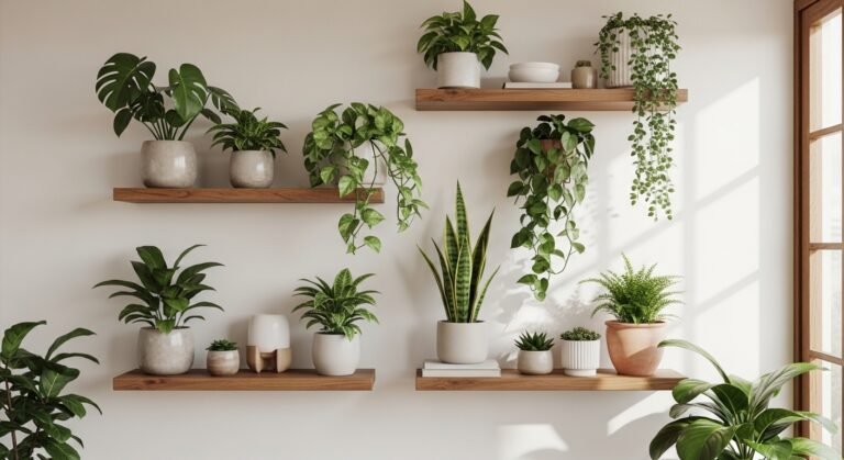 Assorted Indoor Plants on Shelves: Stylish Ideas for a Fresh Home Look